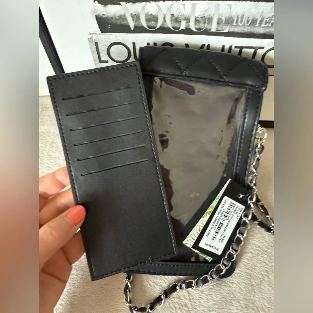 Quilted Pearl-Trim Black Crossbody Phone Bag - Unbranded - Picture 12 of 16